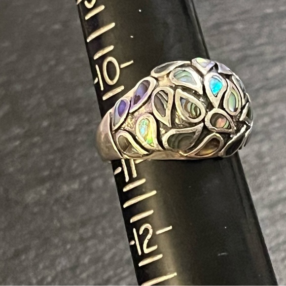 Vintage Sterling Silver and Abalone Paisley Inlay Statement Ring Size 10.5 - Picture 12 of 16